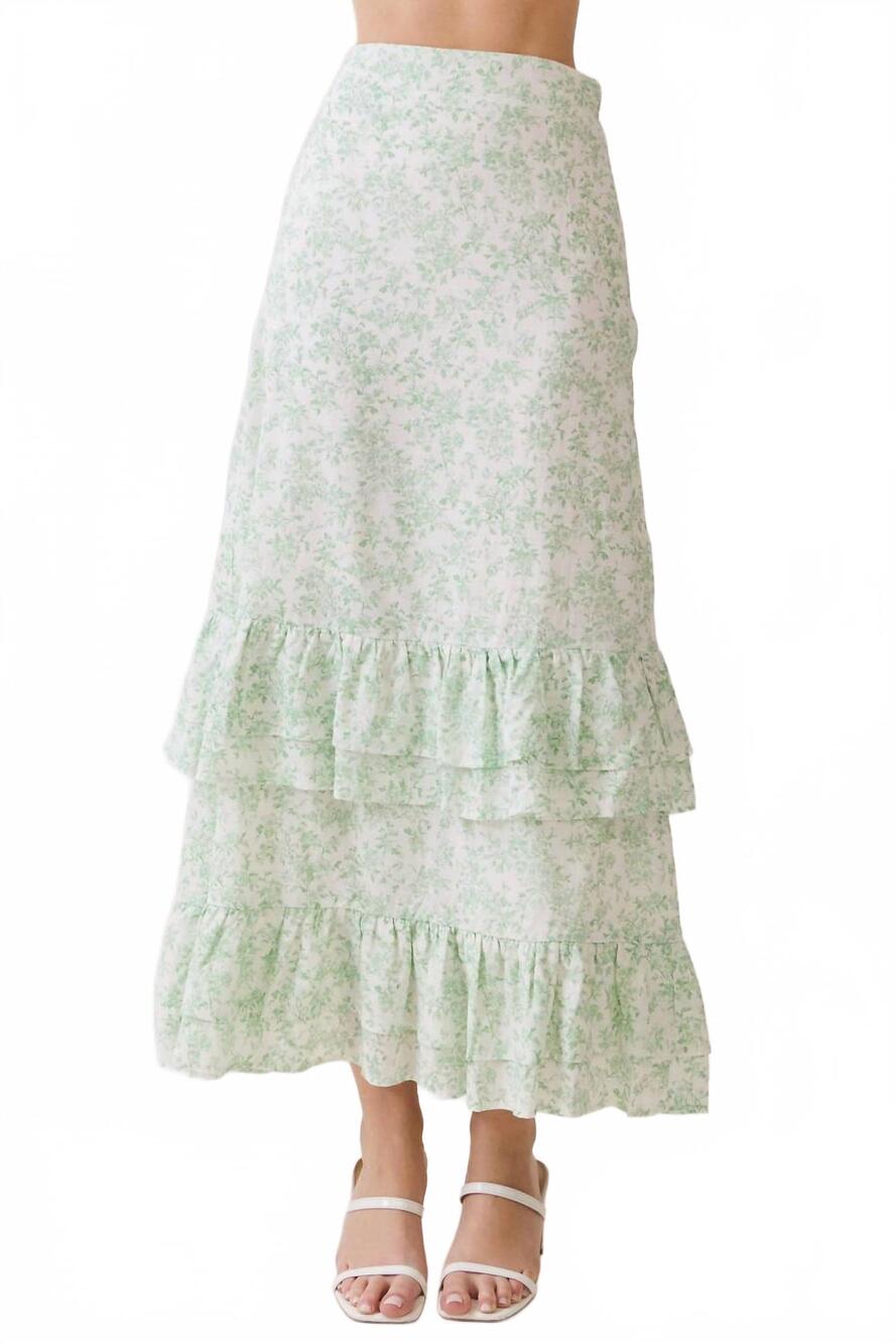 NEW TCEC floral ruffle maxi skirt in green